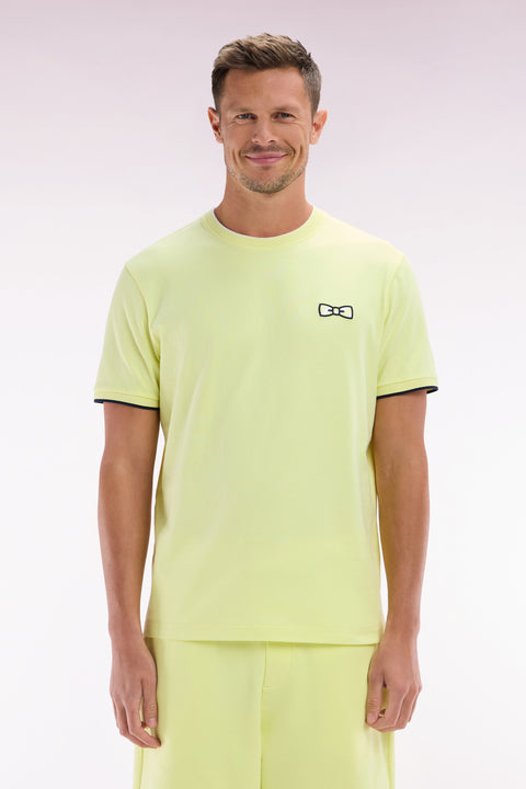 T-shirt en coton jaune broderie nœud papillon coupe décontractée - Image 1