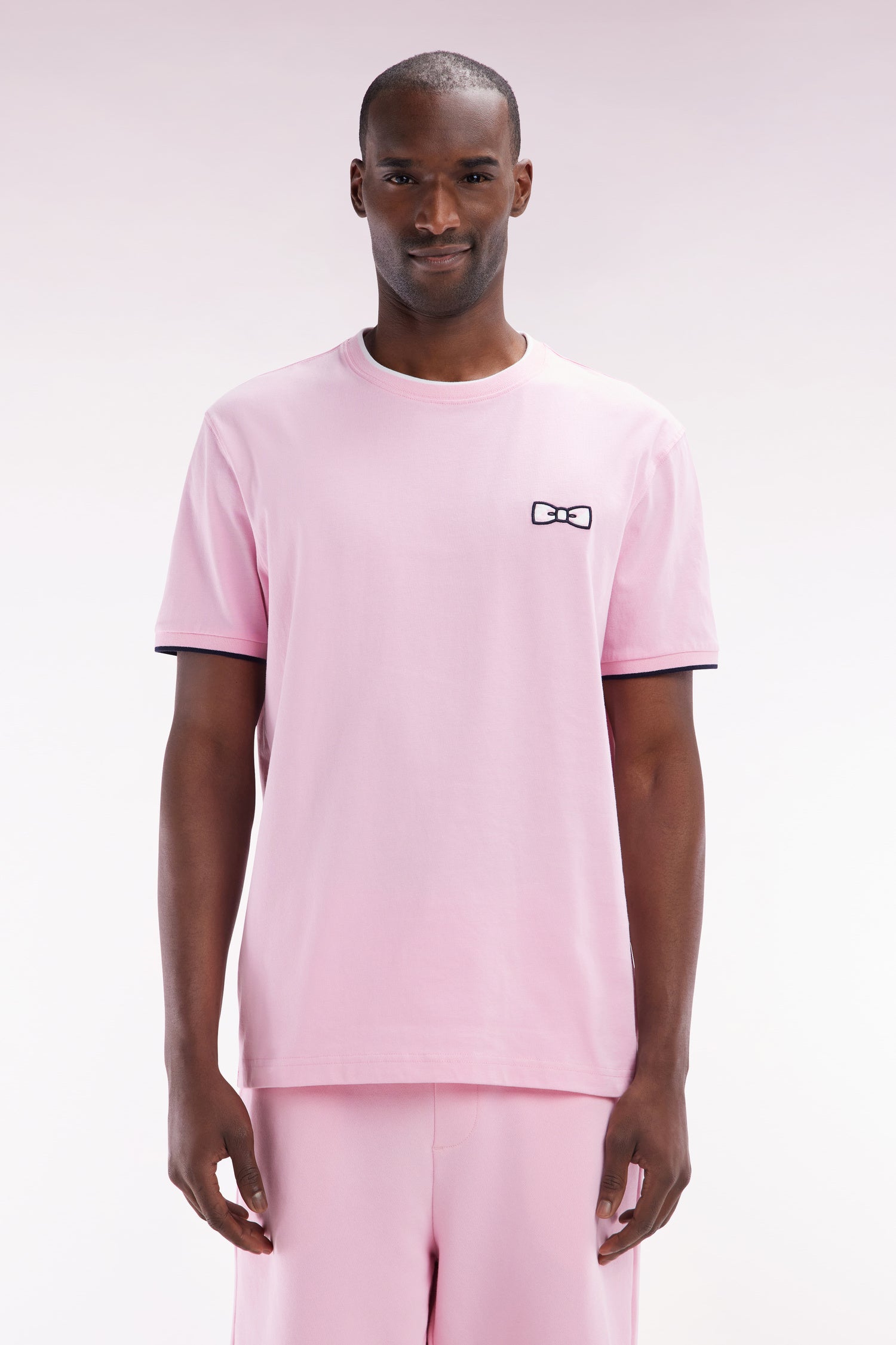 Men T Shirt Eden Park Homme T-shirt In Pink Cotton Embroidery