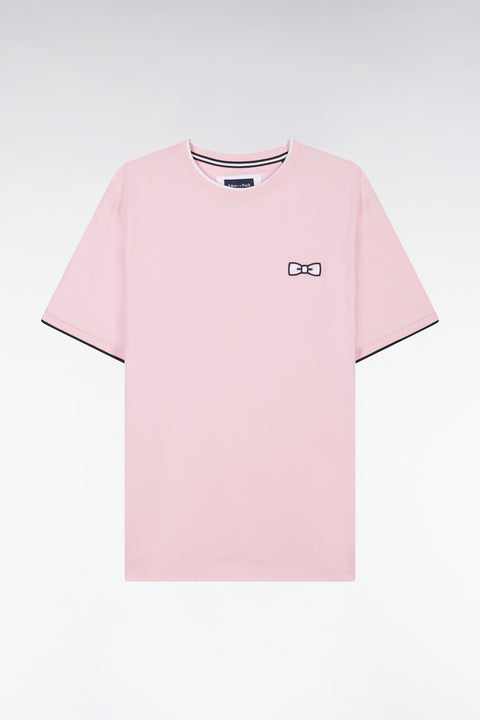 T-shirt in pink cotton embroidery bowed bowed downstream cutting - Image 2