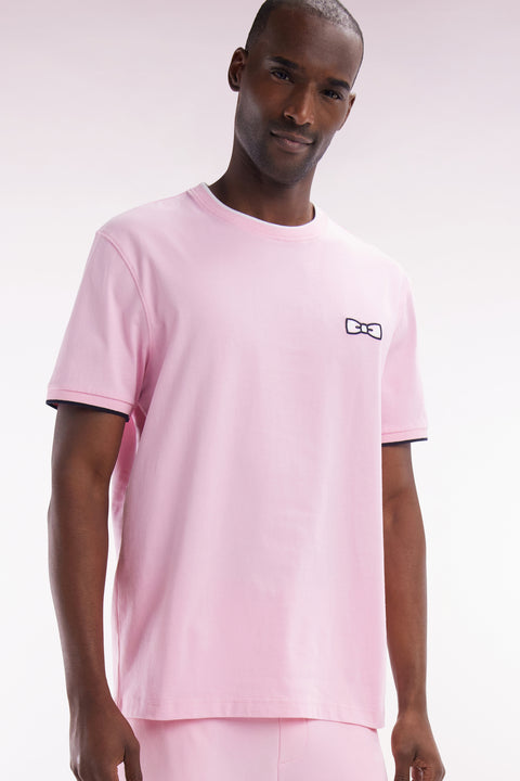 T-shirt in pink cotton embroidery bowed bowed downstream cutting - Image 3