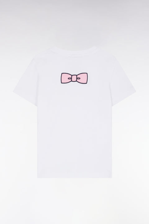 T-shirt en coton blanc nœud papillon dos coupe droite - Image 1