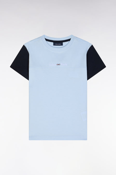 T-shirt en coton ciel manches marine coupe droite - Image 1