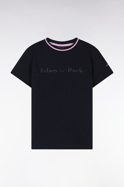 T-shirt en coton marine à détails roses coupe droite - Image 1