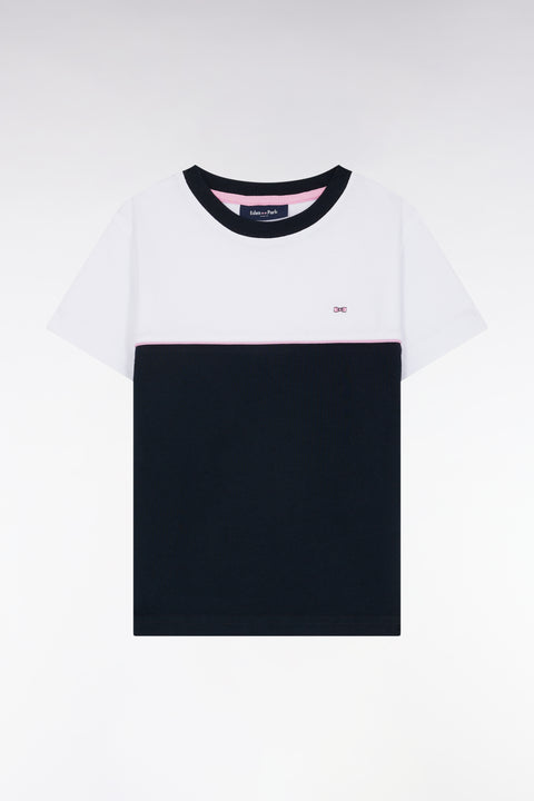 T-shirt bicolore en jersey de coton marine coupe droite - Image 1