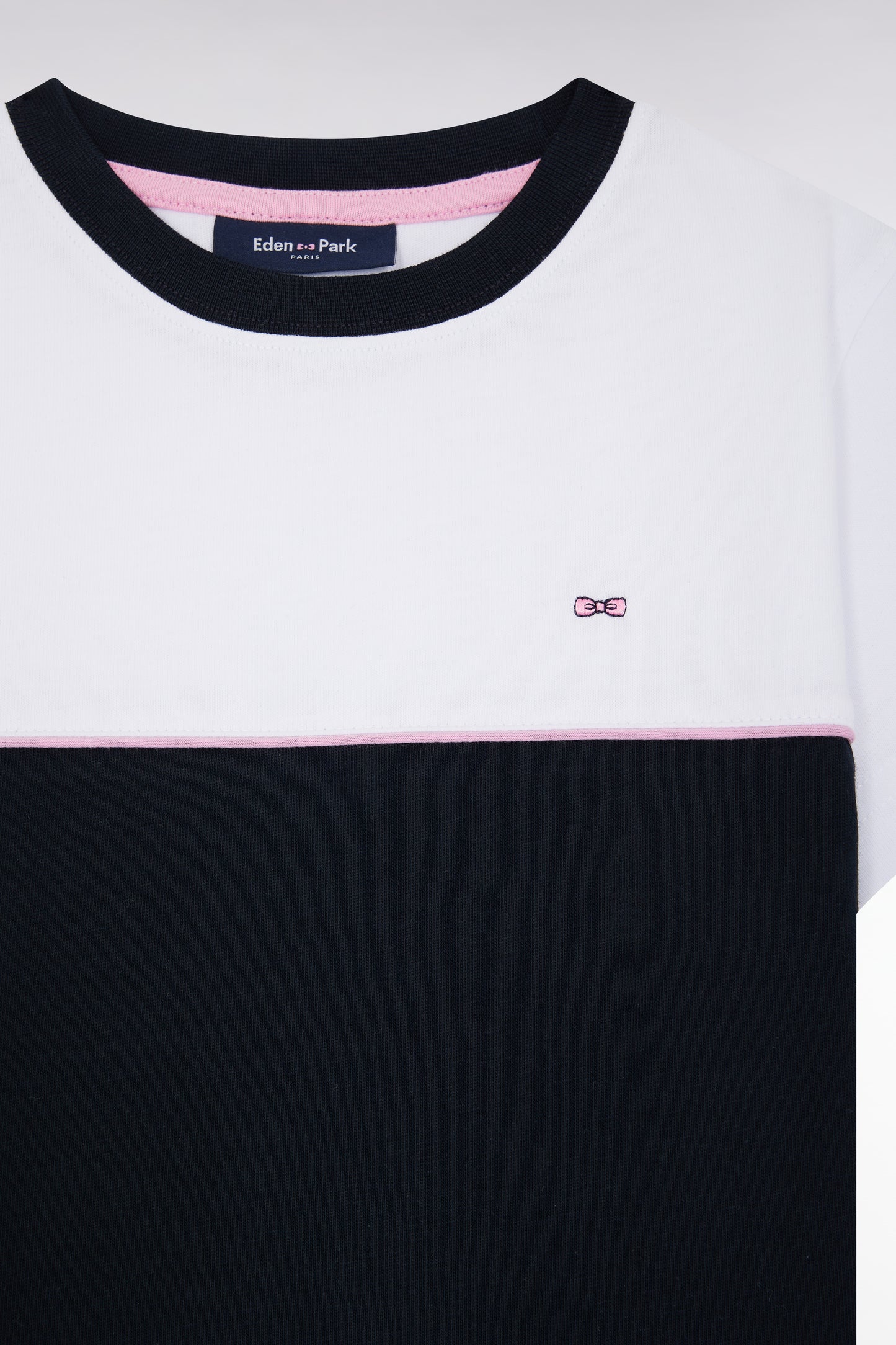 T-shirt bicolore en jersey de coton marine coupe droite