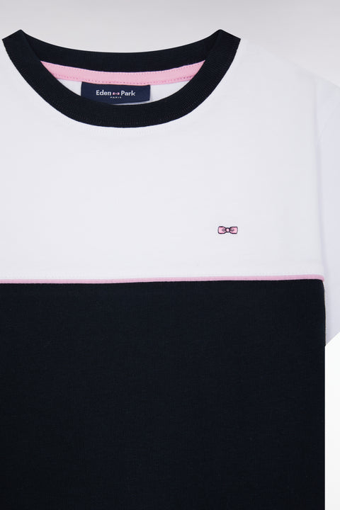 T-shirt bicolore en jersey de coton marine coupe droite - Image 2