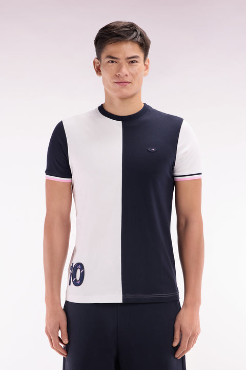 T-shirt bicolore XV de France en coton blanc coupe droite - Image 1