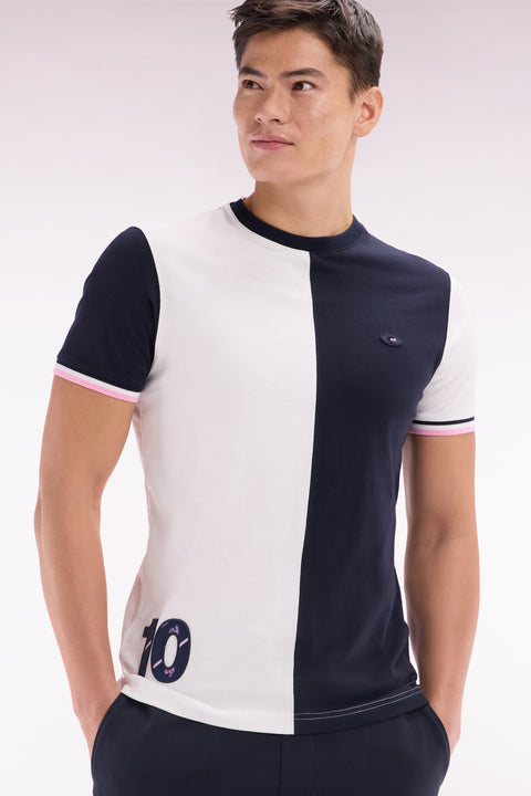 T-shirt bicolore XV de France en coton blanc coupe droite - Image 3