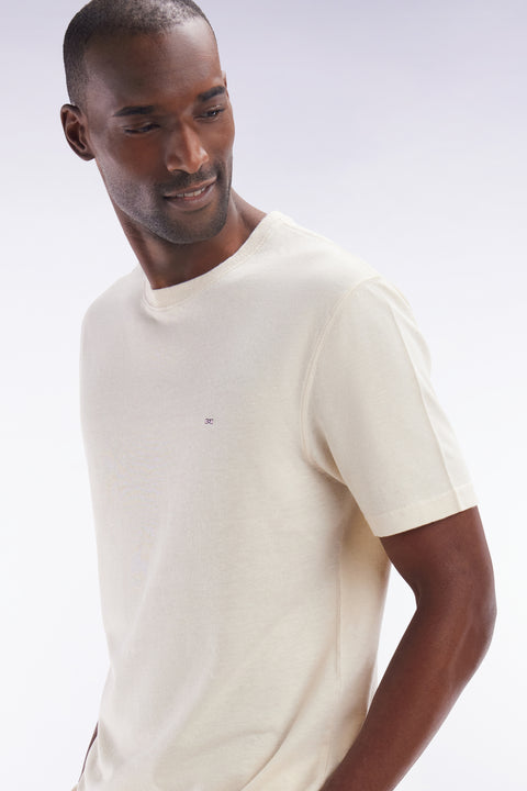 T-shirt en coton et lin écru coupe droite - Image 3