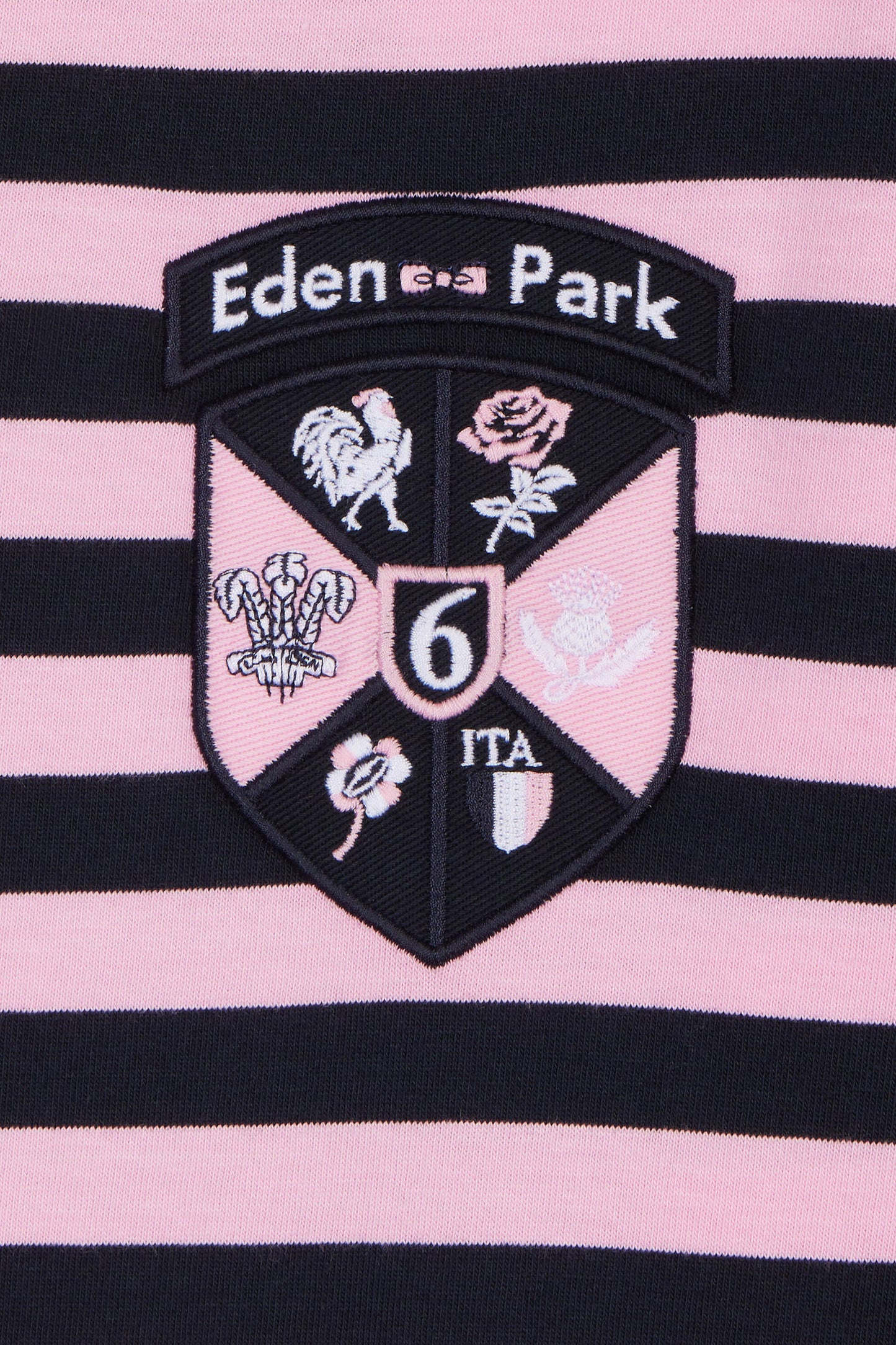 T-shirt tournament of 6 nations in striped cotton marine and pink straight cut