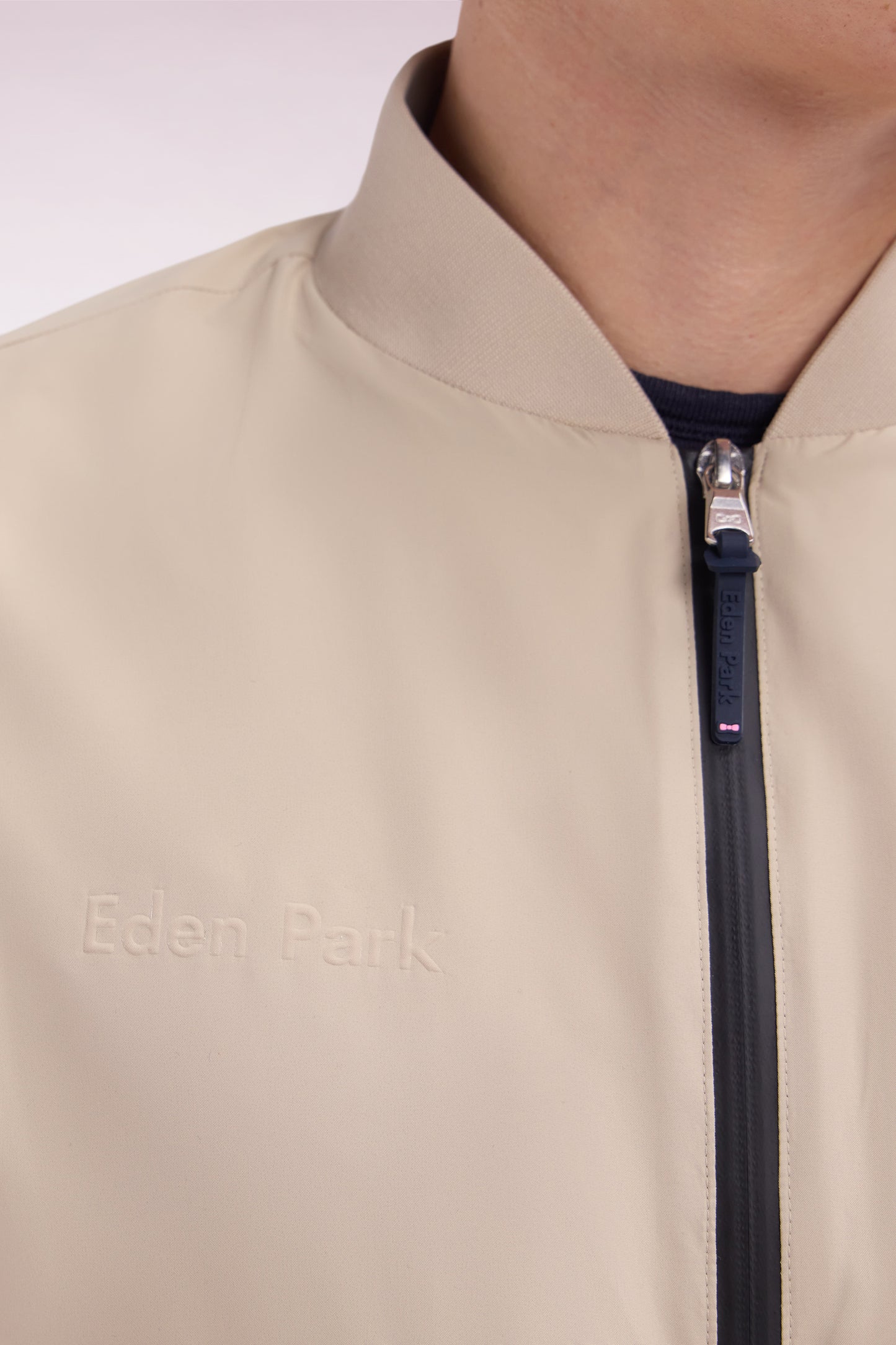 Soft Touch polyamide zipped jacket with beige Teddy collar