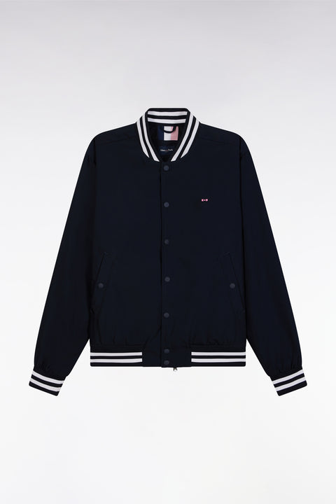 Teddy jacket in navy polyamide with striped ribbing - Image 2