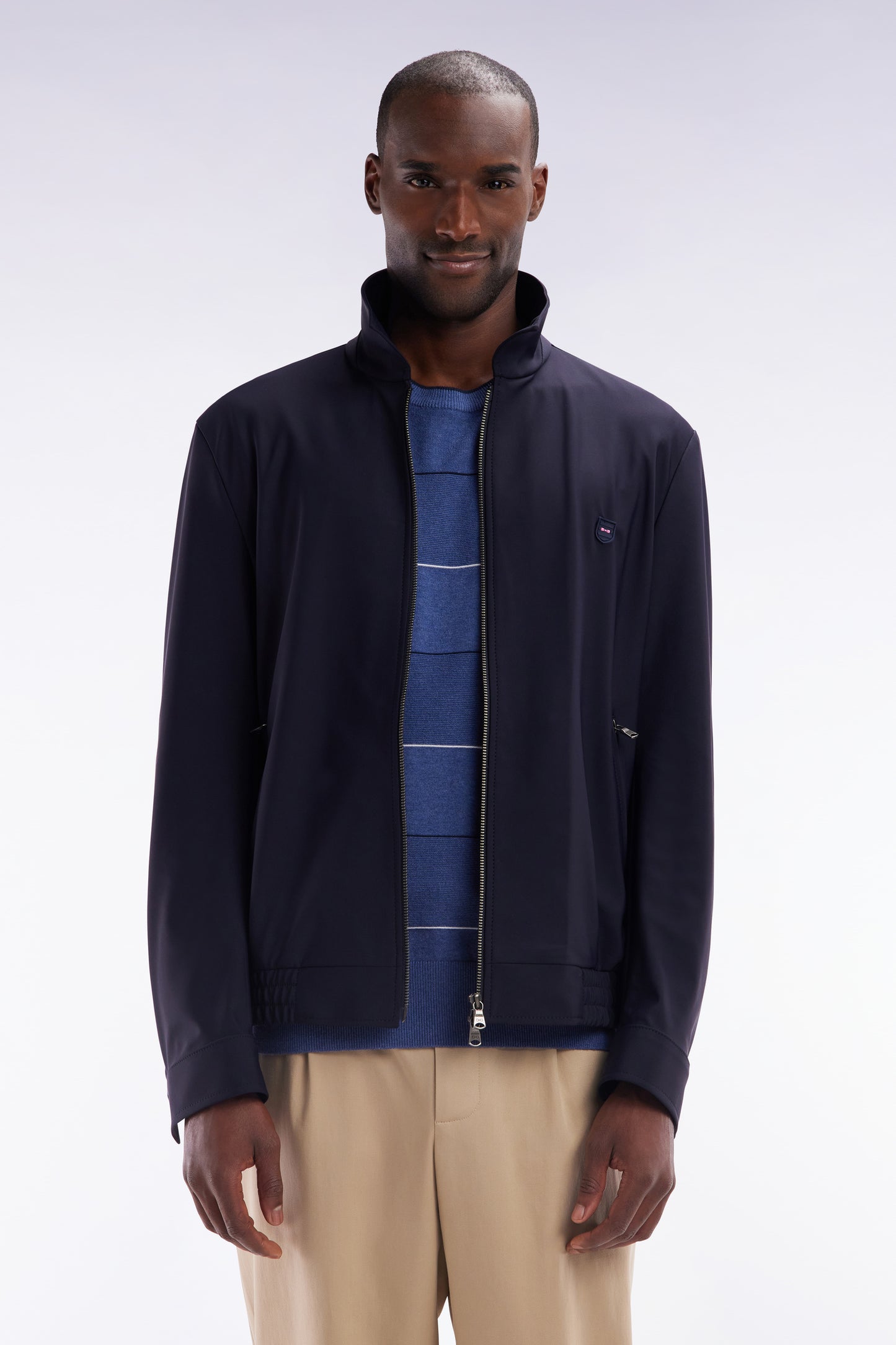 Technical zipped navy jacket