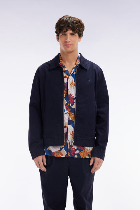 Zipped navy jacket in stretch cotton gabardine - Image 1
