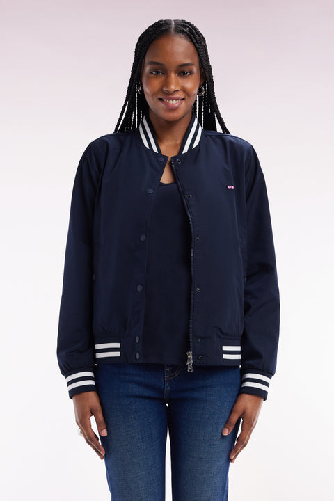 Blouson Teddy zippé marine à bords-côtes rayés - Image 3