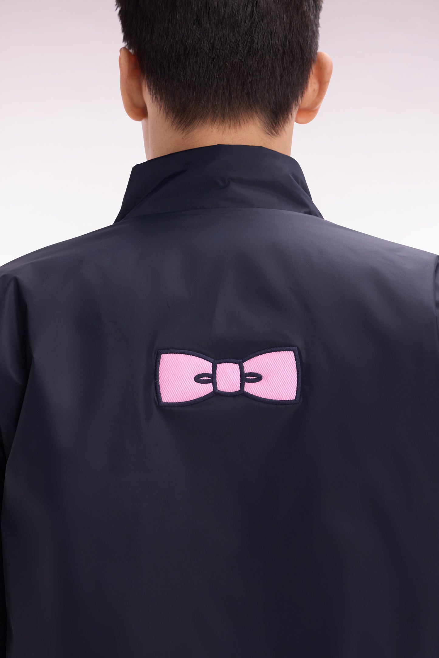 Windproof jacket in embroidered navy matte polyamide