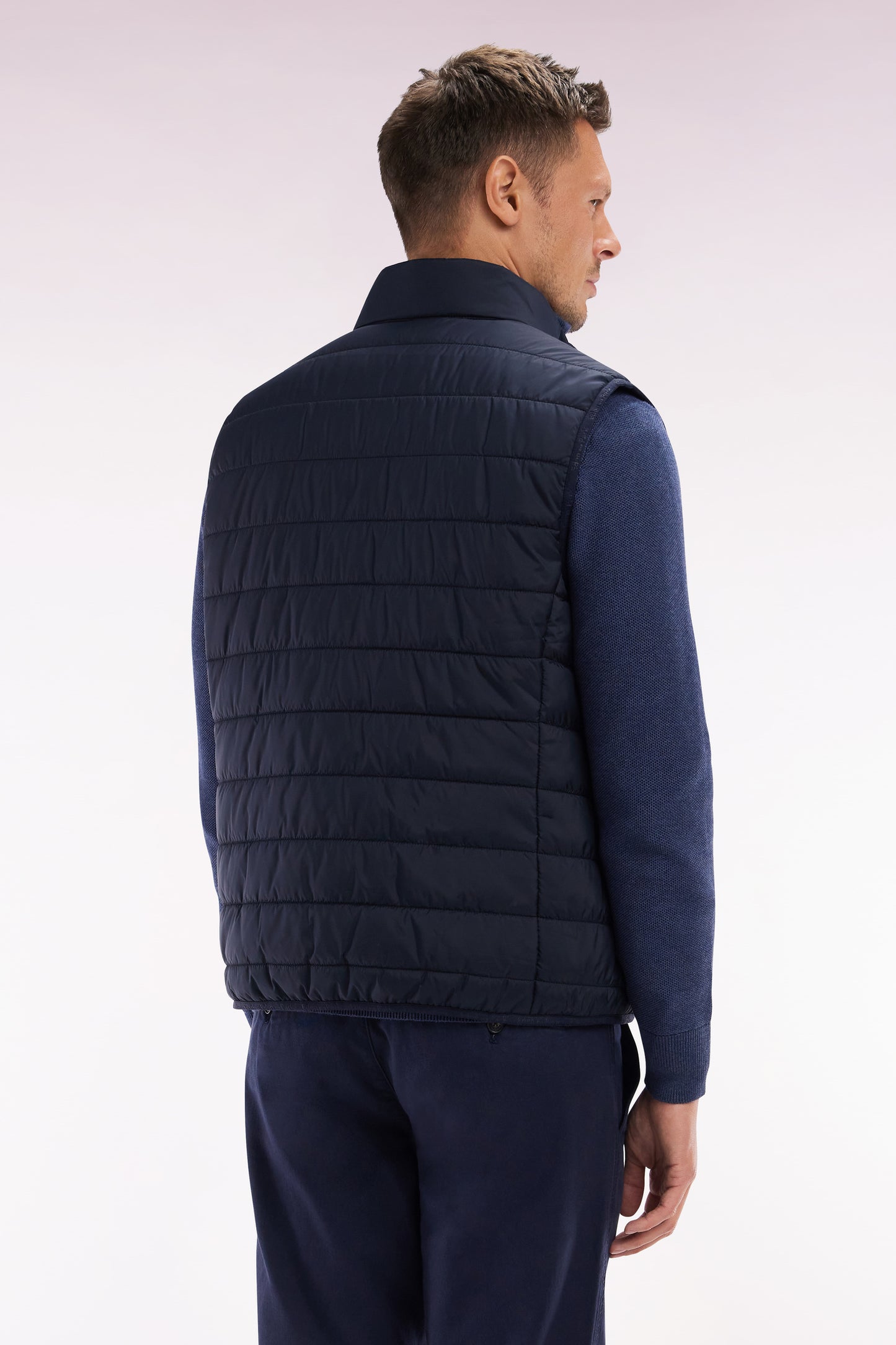 Sleeveless navy down jacket