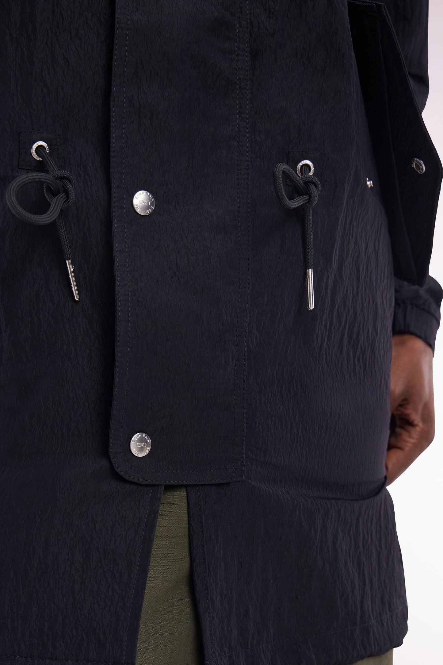 Lightweight black parka with integrated hood