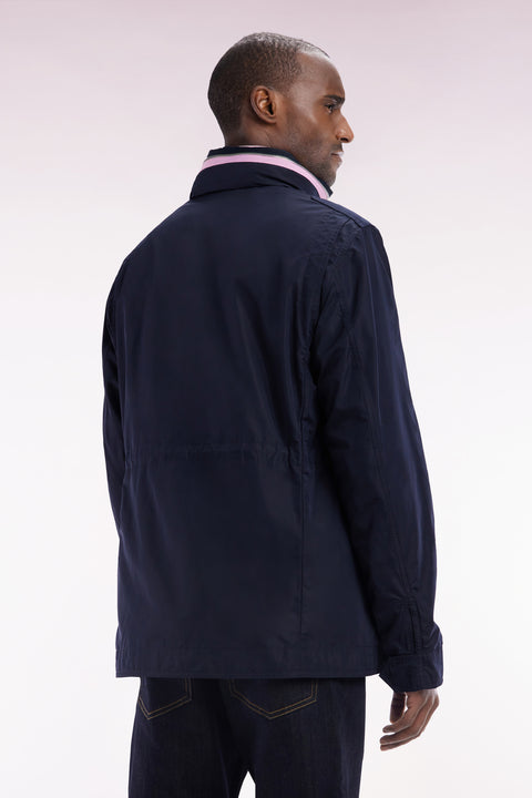 Short 4-pocket parka with stand-up collar and hood in navy blue polyamide - Image 3