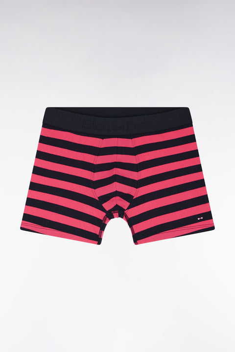 Boxer en jersey de coton stretch cerclé marine et fuchsia - Image 1