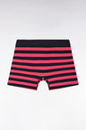 Boxer shorts in stretch cotton jersey with navy and fuchsia stripes