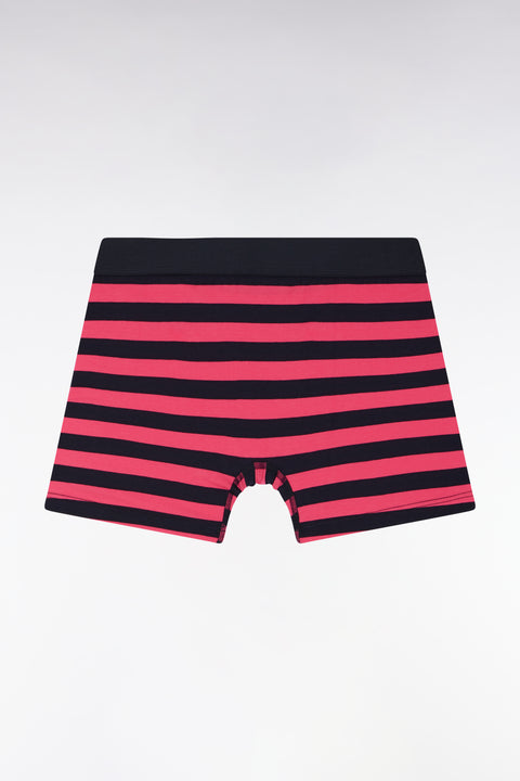 Boxer en jersey de coton stretch cerclé marine et fuchsia - Image 2