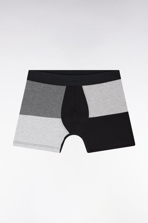 Boxer coupé-cousu en jersey de coton stretch noir et gris - Image 1