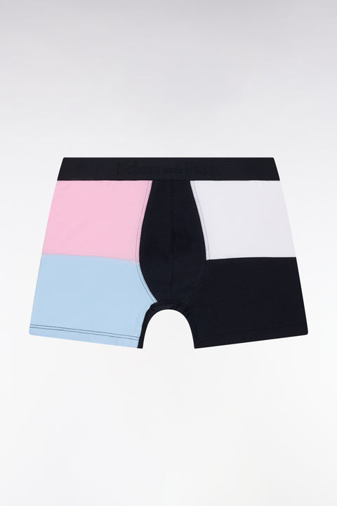 Boxer coupé-cousu en jersey de coton stretch rose et bleu - Image 1
