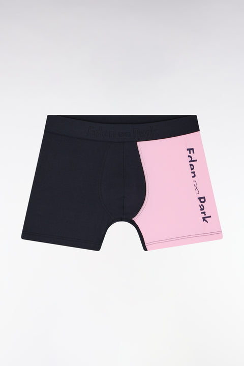 Boxer en jersey de coton stretch bicolore marine et rose - Image 1