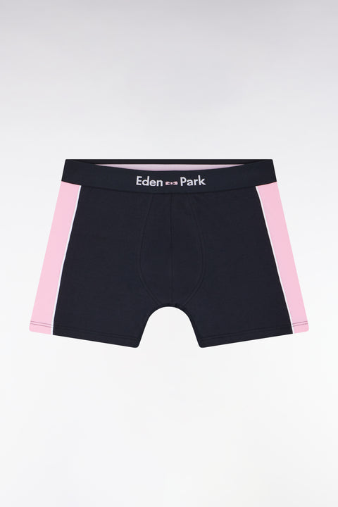Boxer en jersey de coton stretch marine détails roses - Image 1