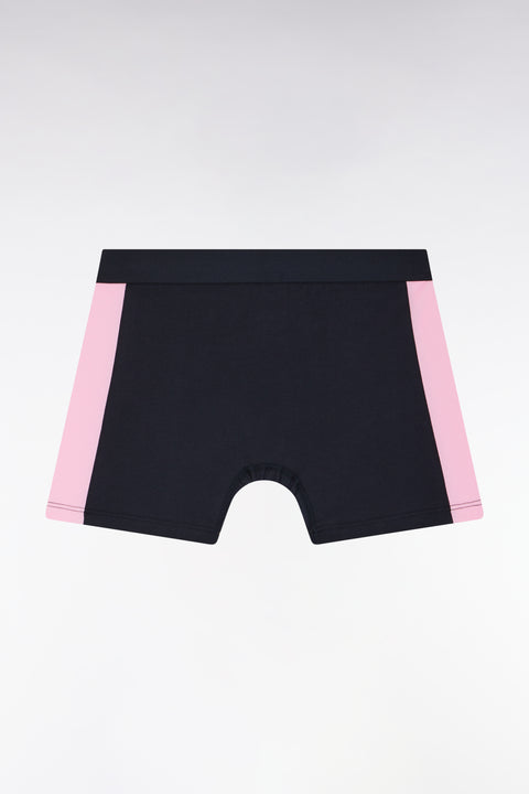 Boxer en jersey de coton stretch marine détails roses - Image 2