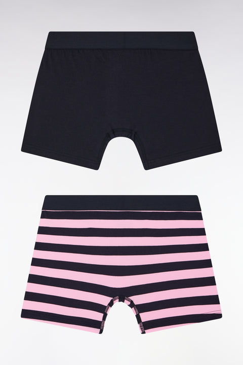 Lot de deux boxers unis et cerclés en jersey de coton stretch marine et rose - Image 2