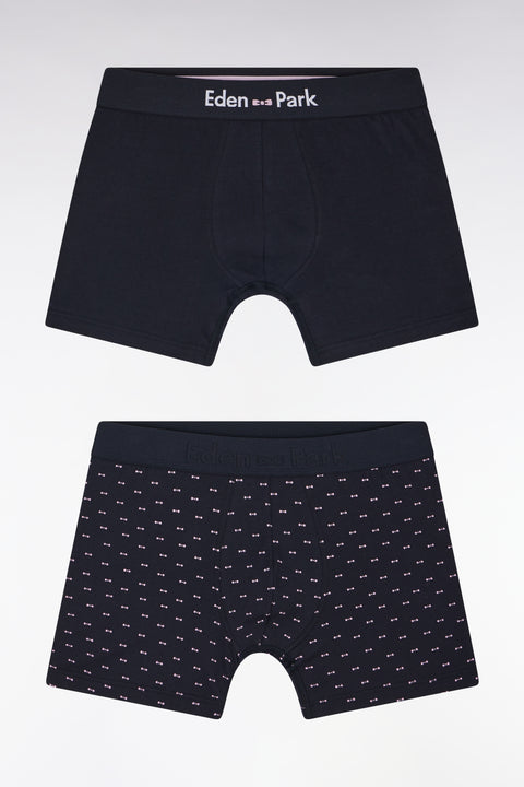 Lot de deux boxers unis et imprimés en jersey de coton stretch marine - Image 1
