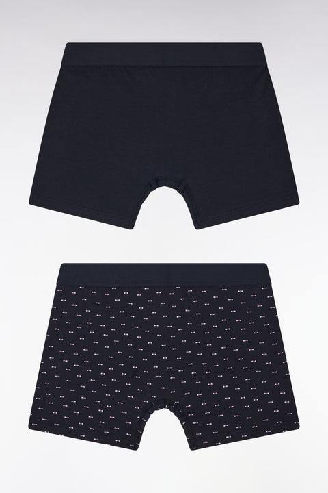 Lot de deux boxers unis et imprimés en jersey de coton stretch marine - Image 2
