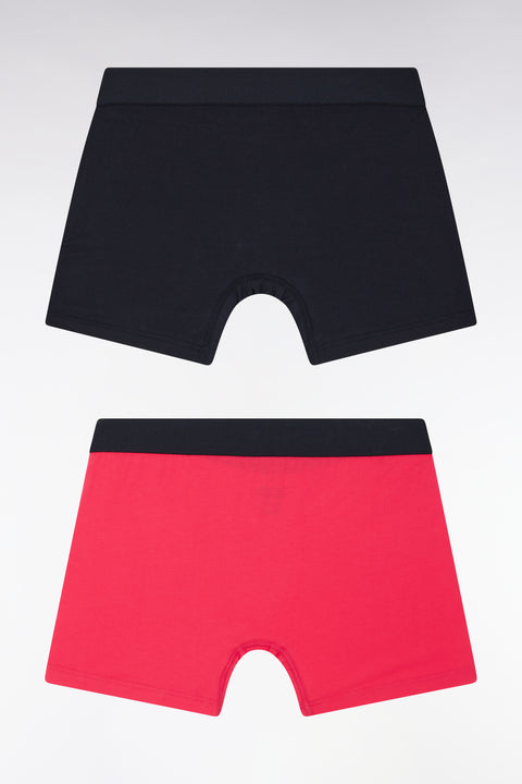 Lot de deux boxers en jersey de coton stretch marine et fuchsia - Image 2