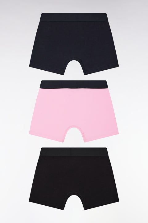 Lot de trois boxers en jersey de coton unis noir, marine et rose - Image 2