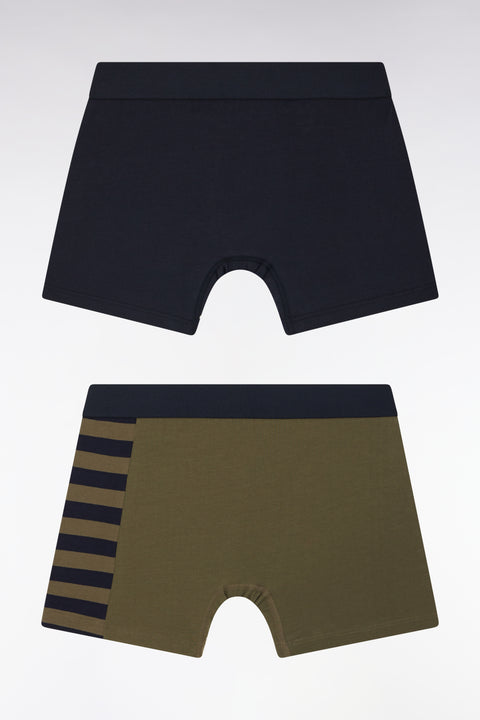 Lot de deux boxers en jersey de coton stretch marine et kaki détails cerclés - Image 2