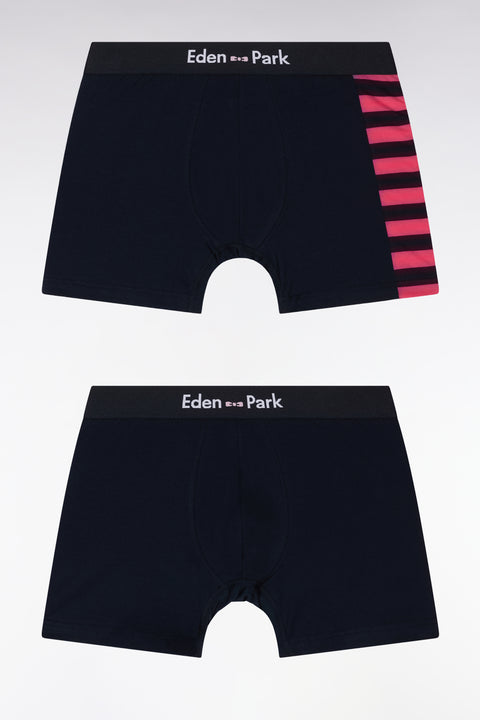 Lot de deux boxers en jersey de coton stretch marine et fuchsia détails cerclés - Image 1