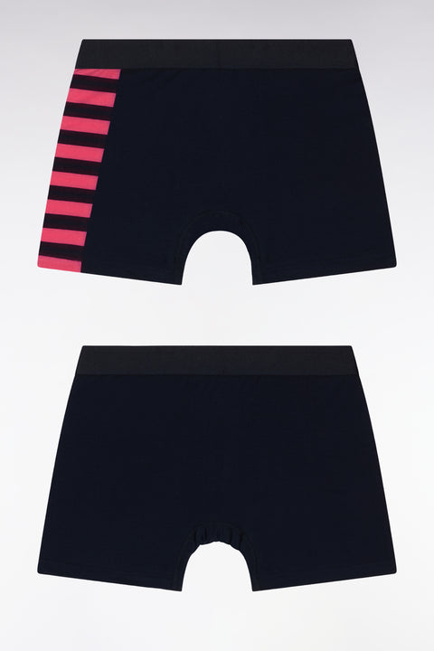 Lot de deux boxers en jersey de coton stretch marine et fuchsia détails cerclés - Image 2