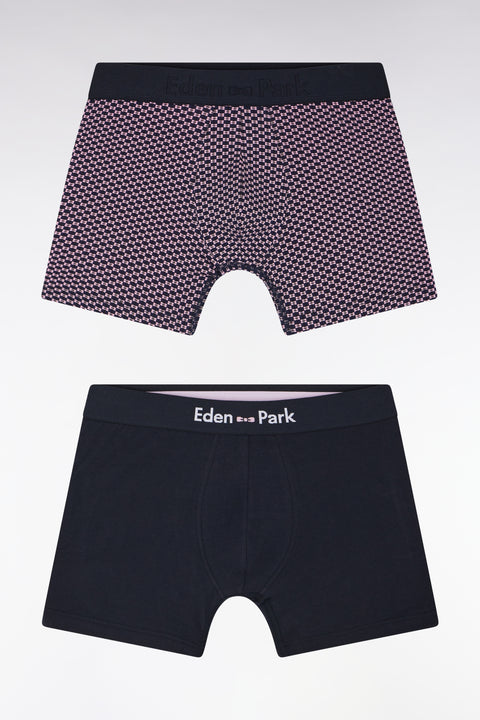 Lot de deux boxers en jersey de coton stretch uni et rose imprimé - Image 1