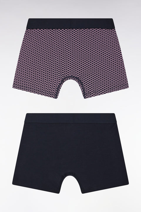 Lot de deux boxers en jersey de coton stretch uni et rose imprimé - Image 2