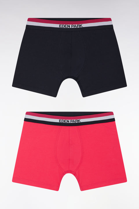 Lot de deux boxers en jersey de coton stretch unis à ceinture élastique tricolore marine et fuchsia - Image 1
