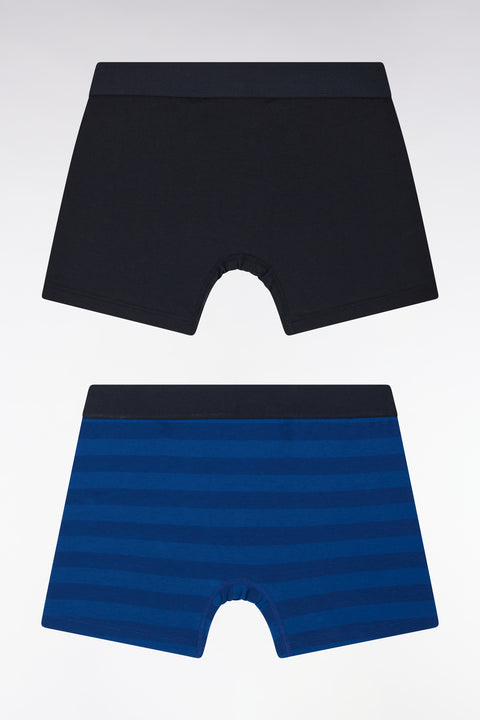 Lot de deux boxers en jersey de coton stretch marine et cerclé bleu - Image 2