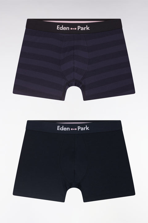 Lot de deux boxers en jersey de coton stretch marine et cerclé marine - Image 1