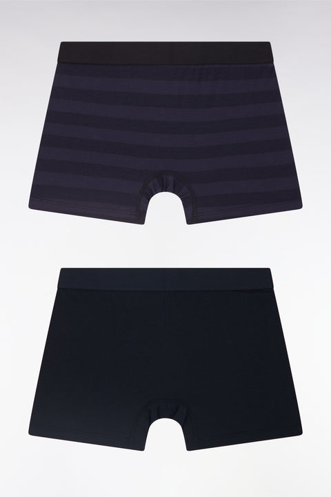 Lot de deux boxers en jersey de coton stretch marine et cerclé marine - Image 2
