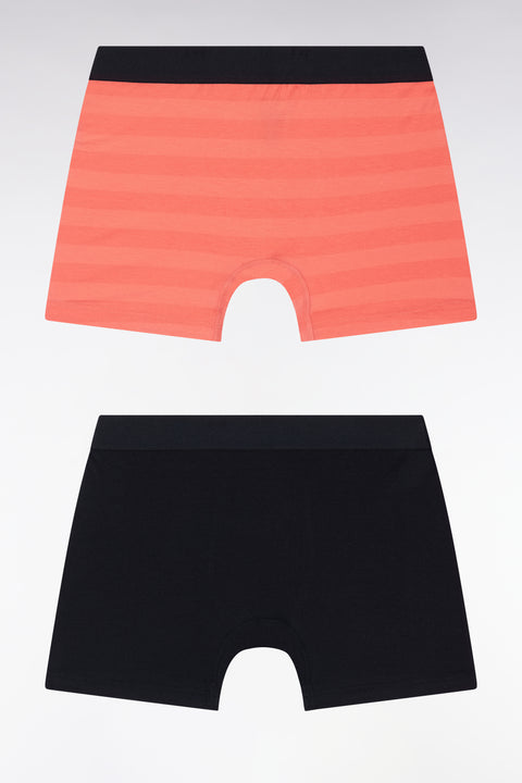 Lot de deux boxers en jersey de coton stretch marine et cerclé corail - Image 2