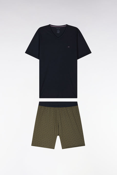 Pyjama court en jersey de coton kaki short à micromotifs - Image 1