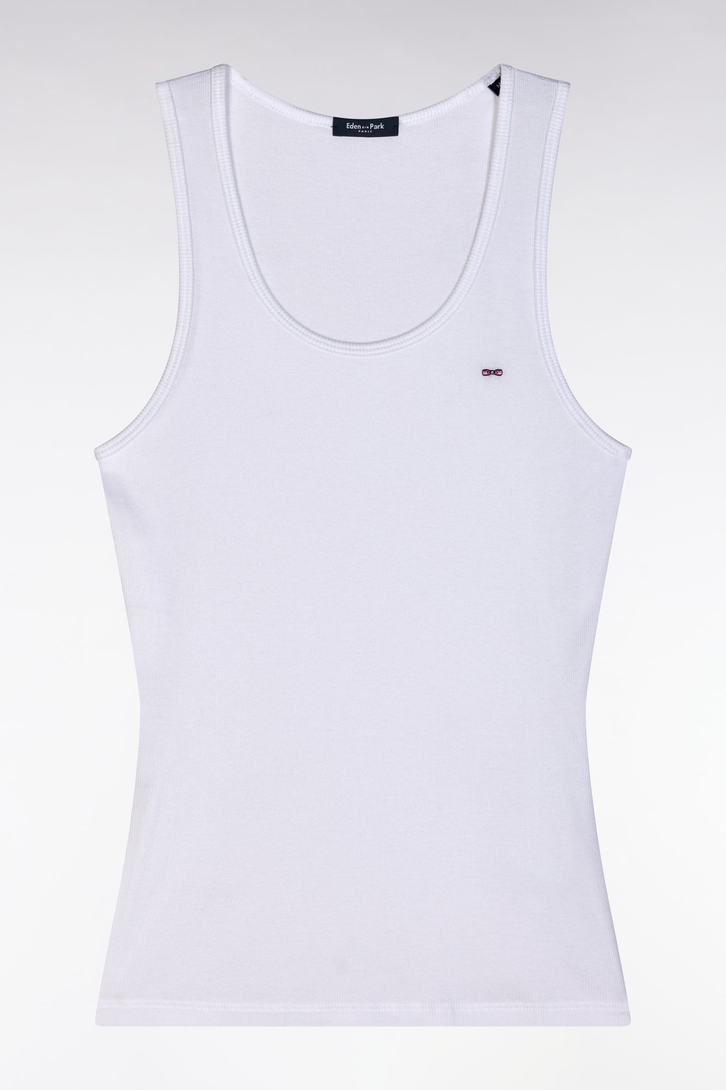 Pyjama court en coton débardeur côtelé blanc short marine