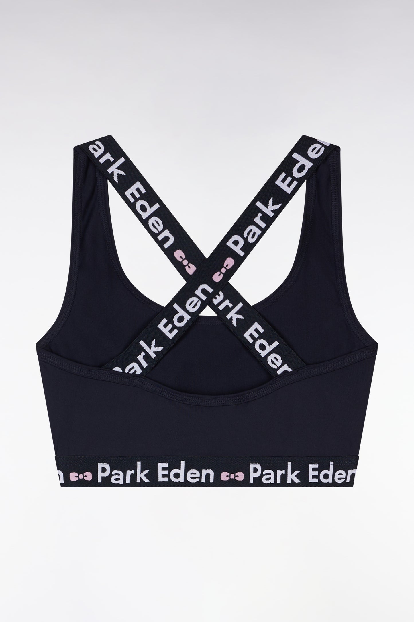 Signed navy elastic cross-strap bra