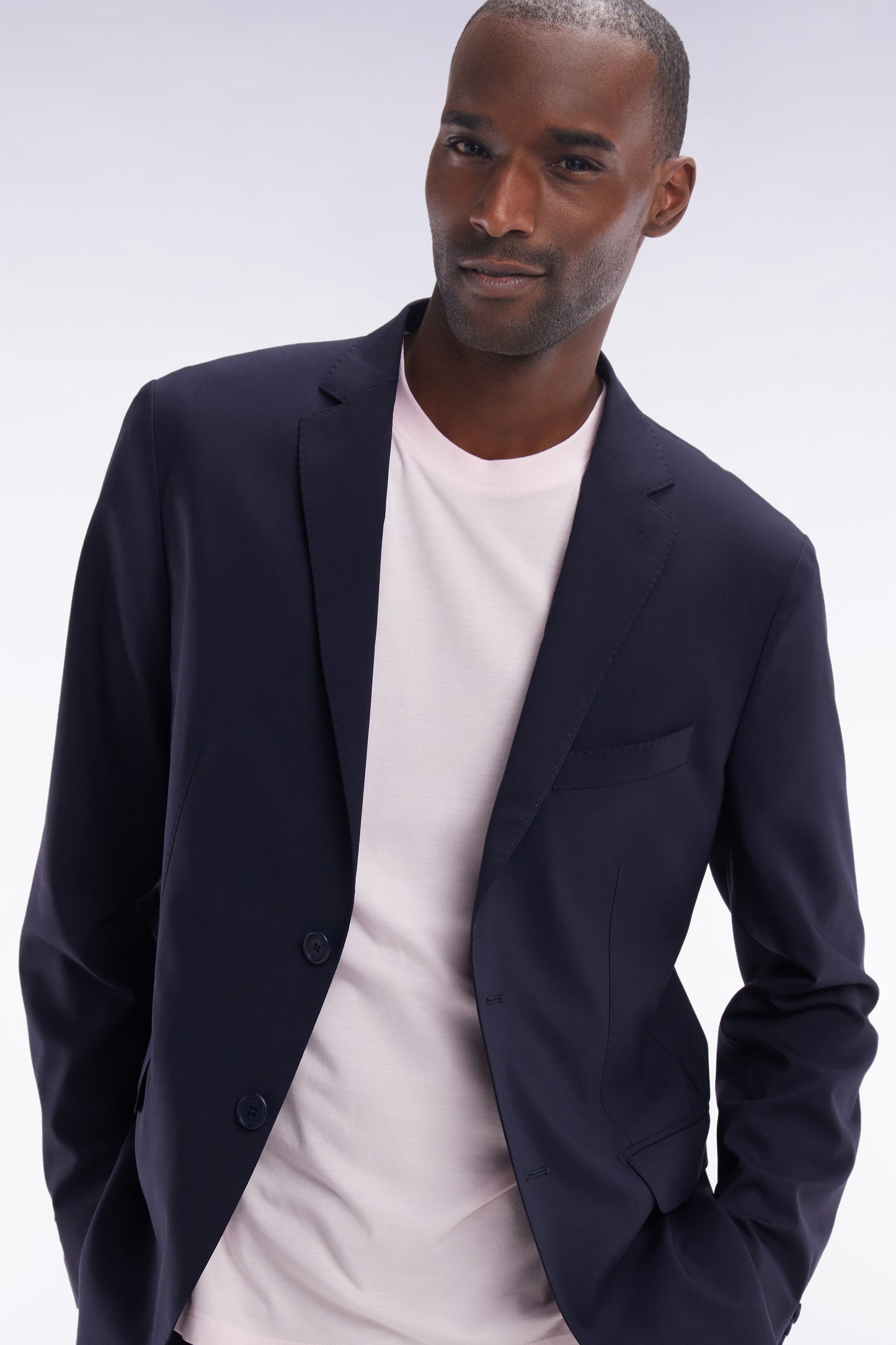 2-button navy jacket in stretch wool blend